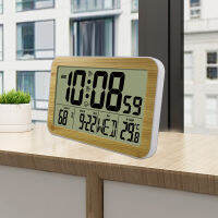 Wood Grain Wall Clock แสดงผลนาฬิกาปลุกดิจิตอลพร้อมอุณหภูมิและความชื้น Multi-Functional Home Student Desk Clock