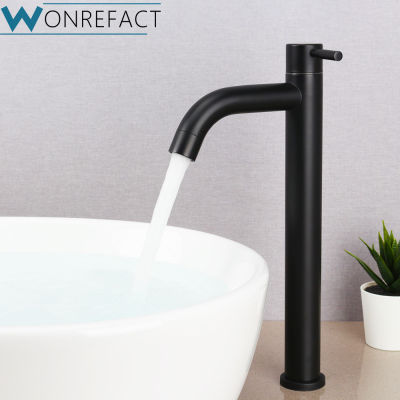 304 Stainless Steel Black Single Cold Washbasin Faucet Bathroom Above Counter Basin Faucet