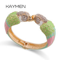 KAYMEN Hot Selling Luxury Enamel Colourfull Animal Parrot Cuff celet Bangle 7 Colors for Women Girls Teens Nice Jewelry 3328