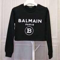 ฤดูใบไม้ผลิเดิม Balmain∮ ปารีสสุภาพสตรีแฟชั่นเสื้อกันหนาวสั้น Flocking จดหมายเสื้อกันหนาวแขนสั้น