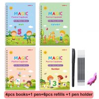 【cw】 4 Books   Practice Book Wiping Children  39;s Writing Sticker English Copybook Calligraphy