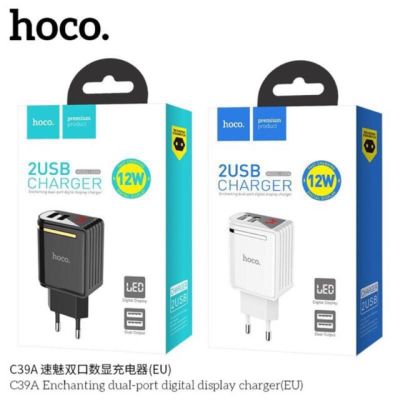 SY HOCO C39A 2.4A Dual Ports Digital Current Voltage Display Fast USB Charger EU Plug