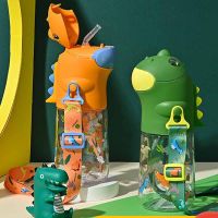 560Ml Dinosaur Cute Water Bottles Kids Drink Outdoor Leak-Proof Water Bottle With Straw Plastic Bottle Travel Camping Cup