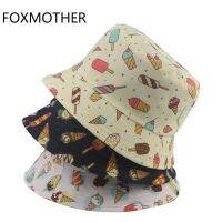 {You have a hat}FOXMOTHER Fashion New Fashion ฤดูใบไม้ผลิน่ารักฤดูร้อนสีดำสีขาวไอศครีมแท่งไอศกรีมพิมพ์ลายพระอาทิตย์หมวกตกปลา Gorras