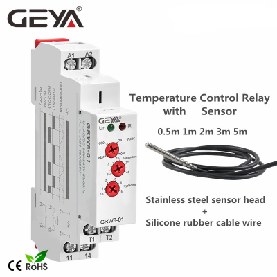จัดส่งฟรี GEYA GRW8ราง Din ควบคุมอุณหภูมิรีเลย์16A ช่วงกว้างแรงดันไฟฟ้า Ac DC24-240V ที่มีเซ็นเซอร์กันน้ำ
