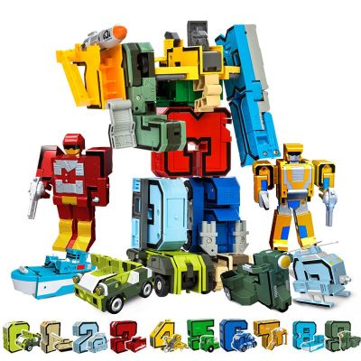 GUDI Assemble Robots Transformation Building Blocks Action Figure Car Model Deform Number Letters Alphabet Math Educational Toys