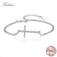 Donne 925 Croce Braccialetto Bracciali In Argento Sterling Oro Bianco Croce Di Colore Di Fascino Di Alta Qualità Dei Mona CZ Per Donle NE Gioielli Da Polso