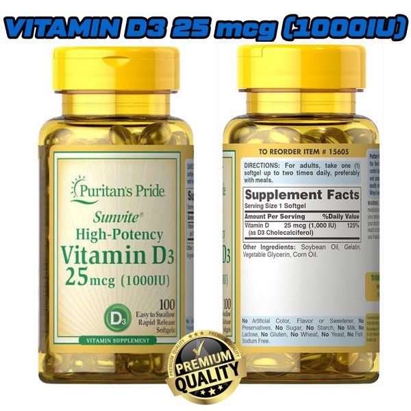 Puritans Puritan Pride High Potency Sunvite Vitamin D D3 1000 Iu Isi