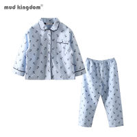 Mudkingdom Boys Pajamas Set Anchor Print Turn-Down Collar Toddler Pajama Cute Kids Sleepwear Clothes Boys Nautical Jammies