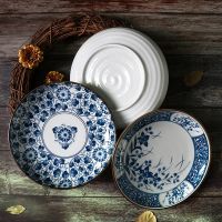 (Gold Seller) 8 Inch Japanese Dinner Plate Blue And White Ceramic Dinner Dishes Lotus Orchid Design Dinnerware Steak Pasta Dishes