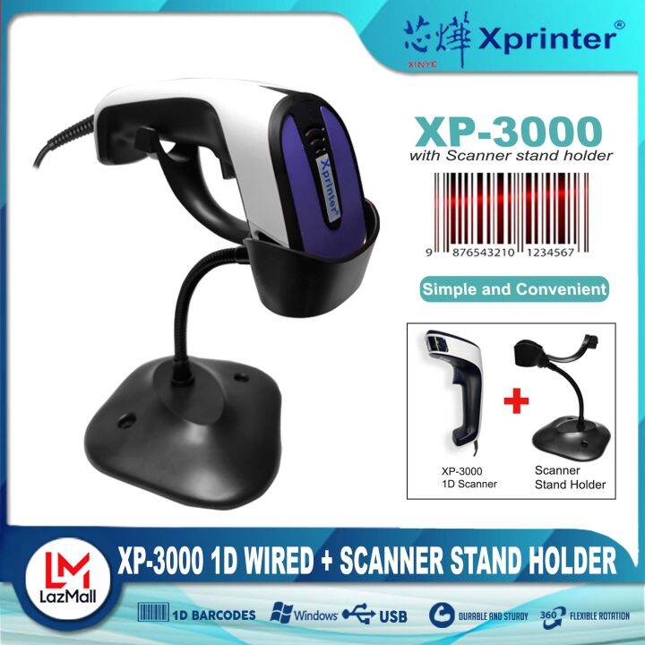 Xprinter Combo Set XP3000 Wired 1D Barcode Scanner+ Scanner stand