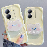 เคสโทรศัพท์ VIVO Y36 Y16 Y02s Y30 Y77 IQOO Z7X Y01 Y15A Y15s Y75 Y55+ Plus 5G 4G เคส ซิลิโคนลายคลื่นดีไซน์ใหม่ร้อนพร้อมที่ตั้งรูปหมีการ์ตูนน่ารัก Case 2023