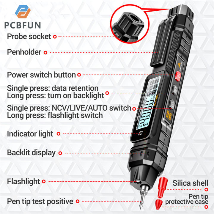 หน้าจอ-lcd-เครื่องทดสอบแรงดันไฟฟ้า-pcbfun-เครื่องวัดโวลต์ปากกาเซ็นเซอร์ไฟฟ้ากระแสสลับแบบไม่สัมผัสลวดไฟฟ้าเช็คจุดพัก