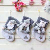 Cute Christmas Stockings Socks Fireplace Hanging Stockings Plush Personalized Home Party Decoration with Snowman Santa Elk Bear