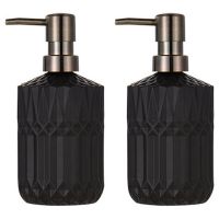 2X 400Ml Soap Dispenser Chic Glass Refill Empty Bottle Home Hotel Bathroom Conditioner Hand Soap Shampoo Bottle-Black