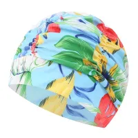 2020 Flower Printed Women Swimming Cap Swim Pool Beach Protect Ears Hair Fabric Bathing Hat For Girls Long Hair Lady Swim Cap Swim CapsTH