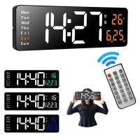 Remote Control LED Large Digital Wall Clock Temperature Date Week Display Adjustable Brightness Table Wall-mounted Alarms Clocks