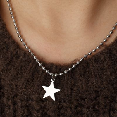 Star Pendant Necklace for Men Women Y2K Hip Hop Hot Girls Beads Chains Titanium Steel Choker Korean Fashion Jewelry Accessories Adhesives Tape