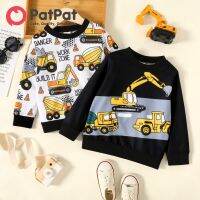 PatPat Toddler Boy Clothes เสื้อสเวตเตอร์พิมพ์ลายยานพาหนะลำลอง