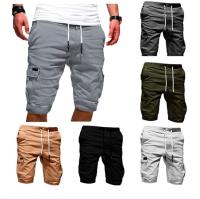 Cargo Shorts Men Summer Beach Short Pants Mens Casual Sportwear Elastic Solid Pockets Shorts Homme Plus Size M-4XL MY107