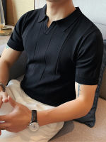 แขนสั้นผ้าไอซ์ซิลค์ T เสื้อเชิ้ตผู้ชายฤดูร้อน 2023 เสื้อผ้าผู้ชายสไตล์ธุรกิจใหม่ V คอปกถัก POLO เสื้อ
