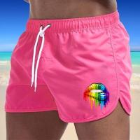 New Men Shorts Lip Printing Sport Casual Fitness Breathable Training Drawstring Candy Colors Loose Summer Male Beach Pants S-3Xl