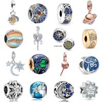 NEW Star Moon Sun Charms Pendant 925 Silver Shining stars Clip Beads Fit original Pandora DIY Jewelry Bracelet Starry sky Amulet