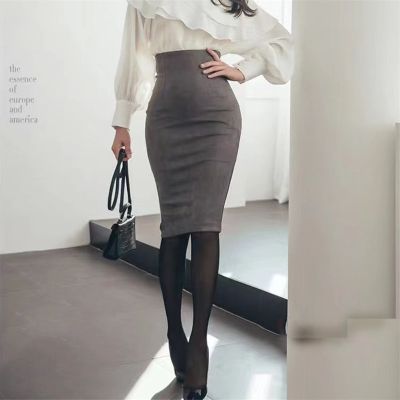 SUO&amp;CHAO S-5XLPlus size 2023 Sexy Multi Pencil Skirt Womens Solid Color High Waist Suede Sheath Back Split Midi Bodycon Skirts