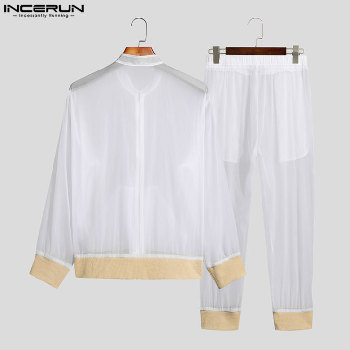 incerun-เสื้อแจ็คเก็ตแขนยาวซีทรูสำหรับผู้ชายชุดวอร์มกางเกงขายาวชุดเลานจ์-ชุดลำลอง-3