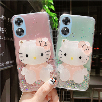 2023ใหม่เคสมือถือสำหรับ OPPOA18 OPPO A18 4G แฟชั่นเลื่อมประกายพร้อมการ์ตูนน่ารักเฮลโลคิตตี้แต่งหน้ากระจกเคสทีพียูนุ่มโปร่งใสกันกระแทก