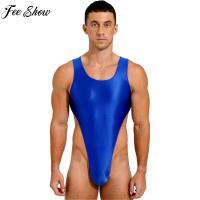 Mankini ชุดว่ายน้ำชายเงายืด U คอแขนกุดบอดี้สูท One P iece ชุดว่ายน้ำสูงตัด L eotard สำหรับเพาะกายออกกำลังกาย