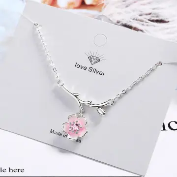 Dainty CZ Inlaid Crystal Cherry Blossom Necklace – ArtGalleryZen