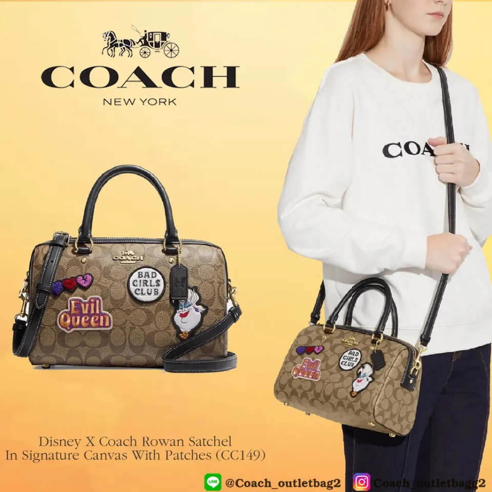 COACH Disney Villain Patches Signature Coated Canvas Rowan Satchel Bag •  Fashion Brands Outlet