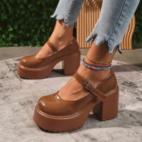 【LZ】♚▥  Sapatos vintage Super High Heels Mary Jane para mulheres fivela de tornozelo bombas de plataforma dedo do pé redondo salto robusto sapatos Lolita plus size