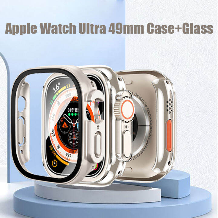 สมาร์ตวอตช์สายหนัง49มม-กระจก-เคสสำหรับ-apple-watch-49มม-อุปกรณ์เสริมพิเศษสำหรับพีซี-ตัวป้องกันหน้าจอกระจกกันรอยสมาร์ทโฟน-i-watch-series-49มม