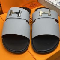 New mens slides outside herr mes wear 2023 summer black cowhide leather mens shoes H sandals flat slippers men