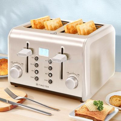 Finetek เครื่องปิ้งขนมปังเตาอบมินิเครื่องใช้ในครัวบ้านทำอาหารอาหารเช้าสี่ช่องเครื่องปิ้งขนมปัง
