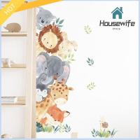 HOUSEWIFE SPACE 33.5x19.3นิ้ว สติ๊กเกอร์ติดผนังรูปสัตว์ป่า สีน้ำสีฟ้า สติ๊กเกอร์ติดผนังรูปสิงโตช้าง การตกแต่งผนัง สติกเกอร์ติดผนังรูปสัตว์ป่า สถานรับเลี้ยงเด็กทารก