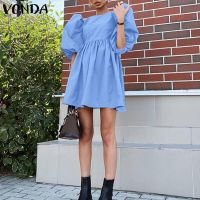 VONDA Women Casual Round Neck Half Sleeve Plain A-Line Pleated Midi Dress