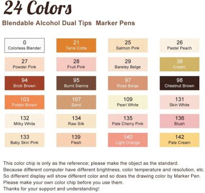 24 colors TOUCHNEW Skin Tone Dual Tip Marker Set Art Markers Artist Sketch Manga Marker Pens for Portrait Illustration drawing