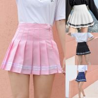 High Waist Womens Skirts Striped Pleated Skirt Elastic Waist Female Skirts Sweet Mini Skirts Dance Skirt