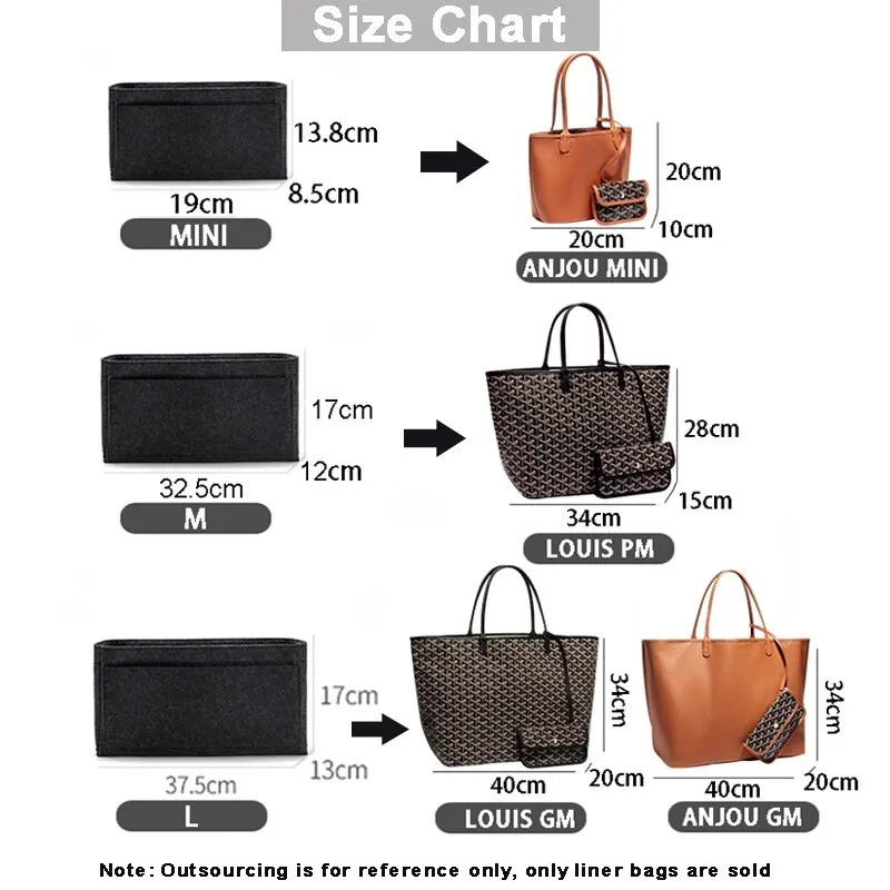 Suitable for Felt Insert Bag Organizer Fits Goyard GM PM Women's Tote Bag  Handbag Clutch Bag Support Split Organize Lining