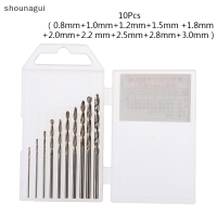 shounagui 10ชิ้น/กล่อง MINI Drill hss Bit 0.8MM-3.0mm STRAIGHT Shank PCB Twist Drill Bits set