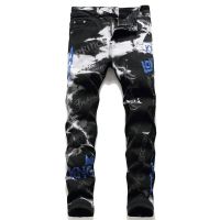 Jeans For Men Printing Embroidered Pants Homme Slim Denim Trousers Biker High Quality Male Straight Casual Designer Comfortable