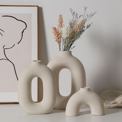 NIFLHEIM Ceramic Pampas Grass Flower Vase Nordic Art Hollow Planter Pot Container Home Living Room Bedroom Desktop Decor Items