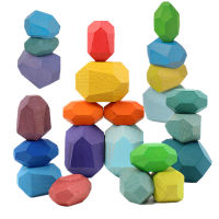 Baby Toys Wooden Sorting Stacking Balancing Stone Rocks Educational Learning Toys Jenga Building Blocks Game Rainbow Stones