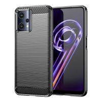 (คลังสินค้าพร้อม) สำหรับ Realme 9 Pro คาร์บอนไฟเบอร์เนื้อลายขนแปรงเคสโทรศัพท์ TPU (สีดำ)