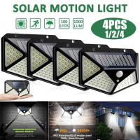 124Pack 100 LED Solar Light Outdoor Solar Wall Lamp PIR Motion Sensor Lamp Waterproof Solar Light for Garden Decoration Street