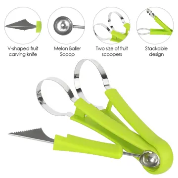 Melon Baller Scoop Set,4 In 1 Stainless Steel Watermelon Cutter Fruit  Carving Tools Set,Fruit Seed Remover Watermelon Knife 