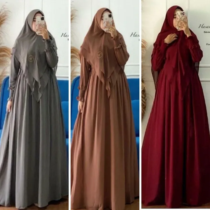 Hasanah Maxy Dress Acara Resmi Cewek Dewasa Mayung Terbaru Gamis Syari Pengajian Perempuan Ibu Ibu Polos